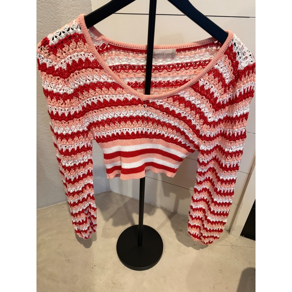 Altar'd‎ State Crochet Striped Sweater Top Women's S